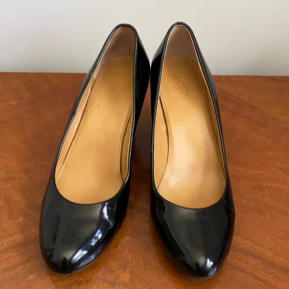 J Crew Black Patent Leather Wedges